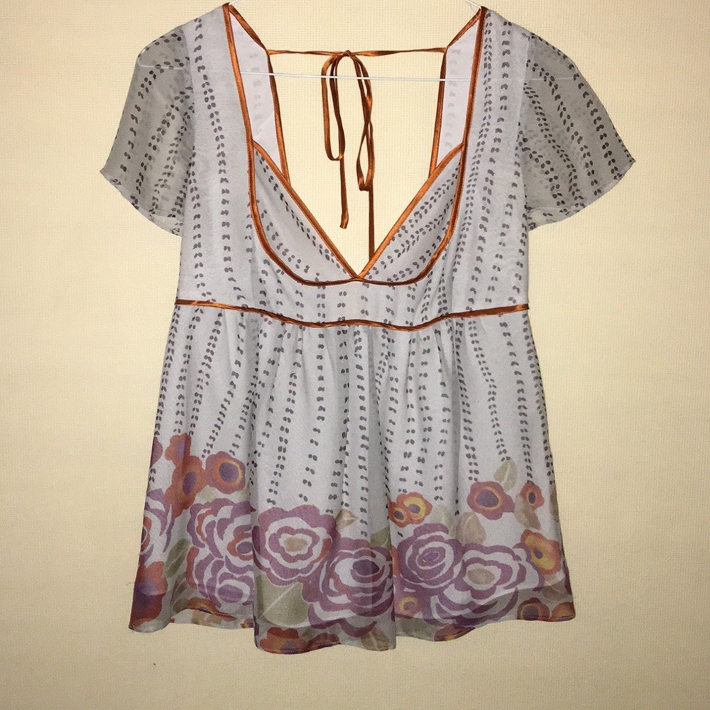 Anthropologie Babydoll Low-cut Silk Top.